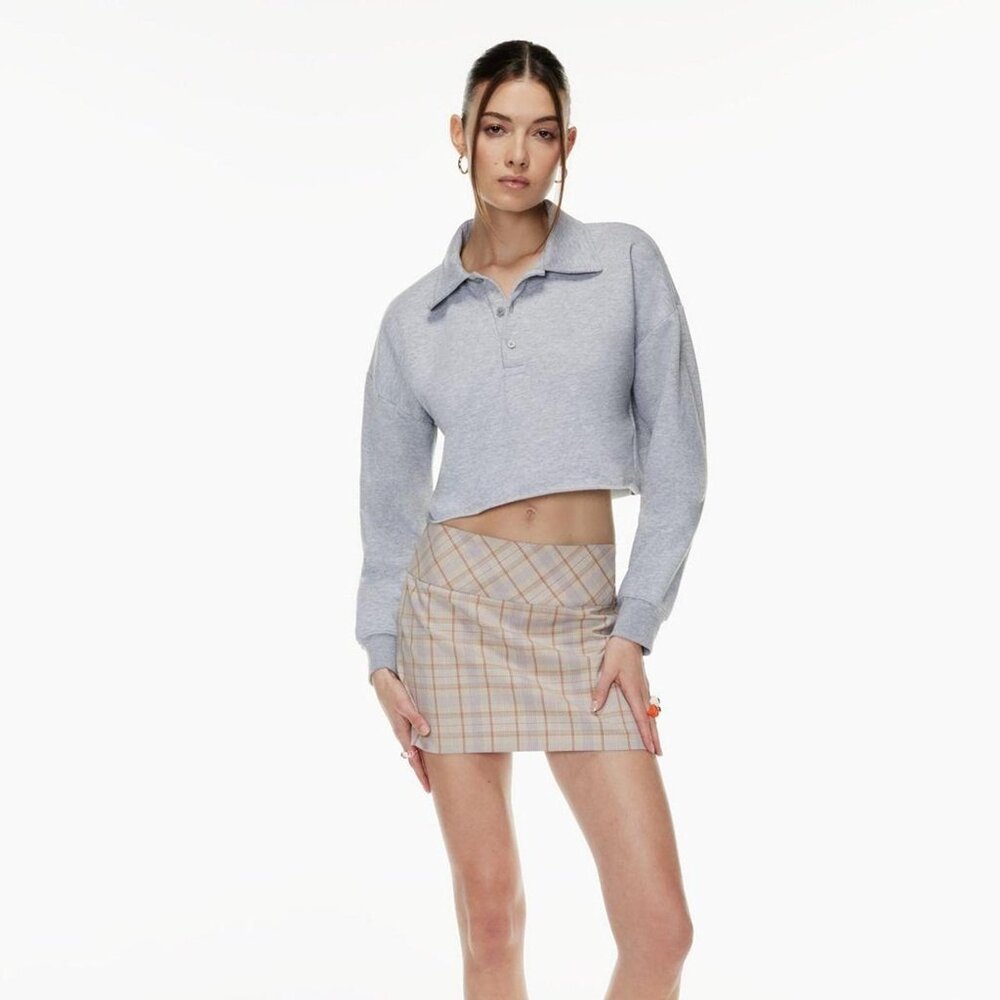 Aritzia Sunday Best Cropped Fleece Polo Gray Size Small